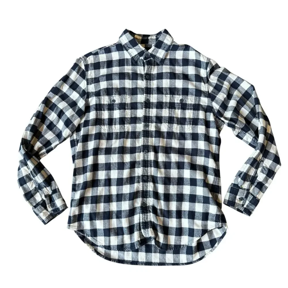 J.Crew Men's Navy & White Buffalo Check‎ 100% Cotton Flannel Shirt - Size Medium